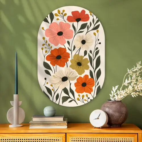 Veldbloemen - Stengels - Blaadjes - Groen Wandcirkel Ovaal Glas middel -sfeer2