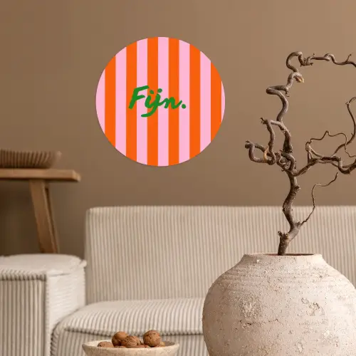 Patroon - Oranje - Fijn - Strepen Wandcirkel behangsticker klein -sfeer1