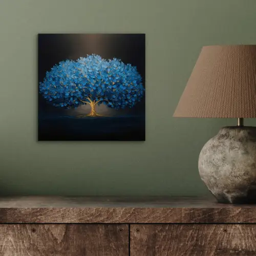 Boom - Blauw - Bladeren - Penseelstreken aluminium wit klein -sfeer2