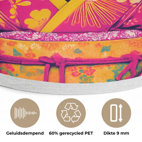 Koe - Bloemenkrans - Oorhangers - Kimono Akoestische PET Vilt - Rond klein -closeup_NL