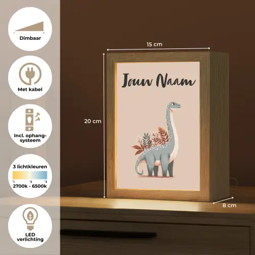 Dinosaurus - Planten - Beige - Minimalistisch Light Box met kabel (Kinderlampje) klein -USP_NL
