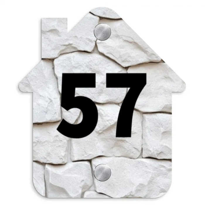 Witte - Natuurstenen - Traditioneel Naambord Huisje klein -3d