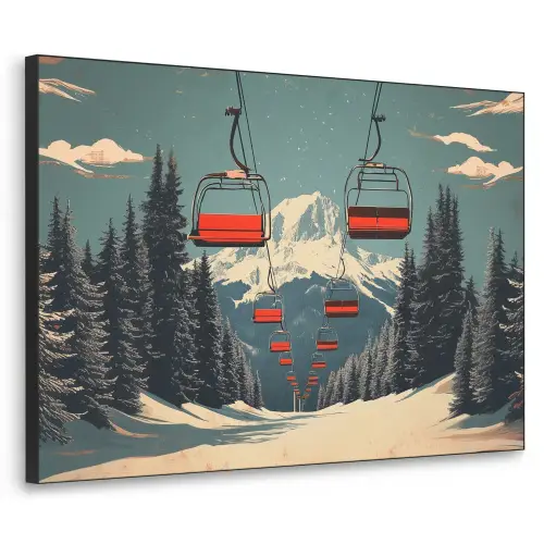 Sneeuw - Skilift - Rood - Bomen Textielframe zwart klein -3d