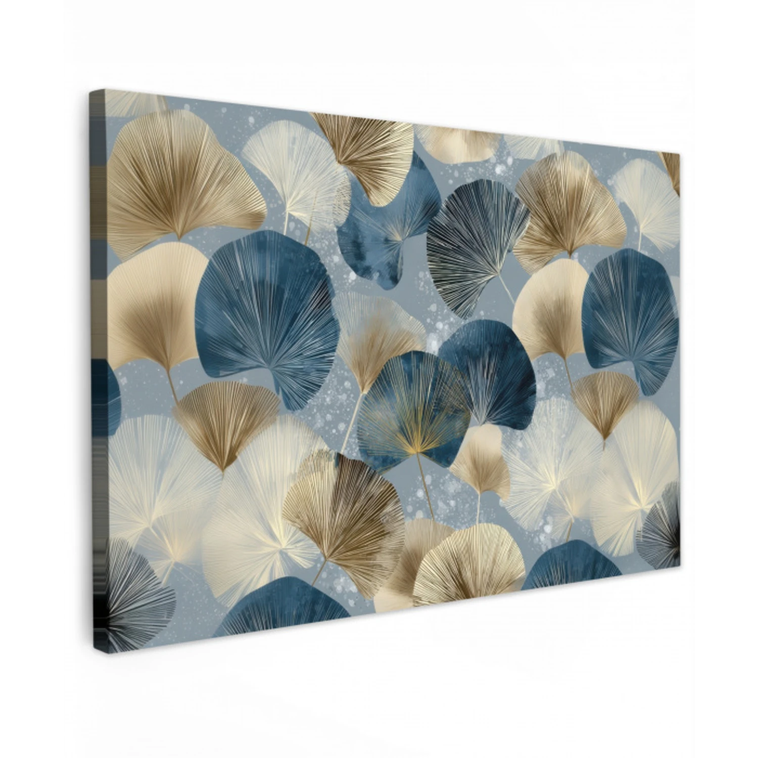 Bladeren - Abstract - Goud - Blauw Tuinposter op houten frame 2 cm dik klein -3d