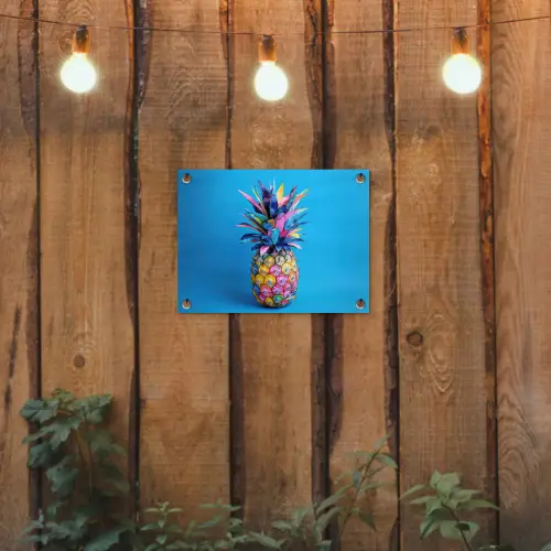 Ananas - Blauw - Tropisch - Vrolijk tuinposter los doek klein -sfeer1