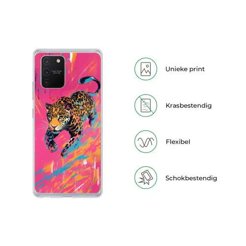 Luipaard - Roze - Oranje - Blauw - Verf Telefoonhoesje Samsung Galaxy S10 Lite klein -specsS10Lite