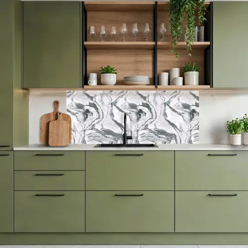 Wit - Marmer - Golvend - Grafiet keuken achterwand 2 middel 871 -sfeer3