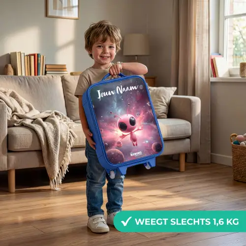 Roze Alien in Sterrennevel Kinderkoffer - Blauw klein -sfeer2_NL
