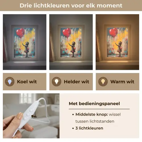 Meisje - Ballon - Hart - Graffiti Light Box met kabel (Tafellamp) klein -USP_lichtkleurNL