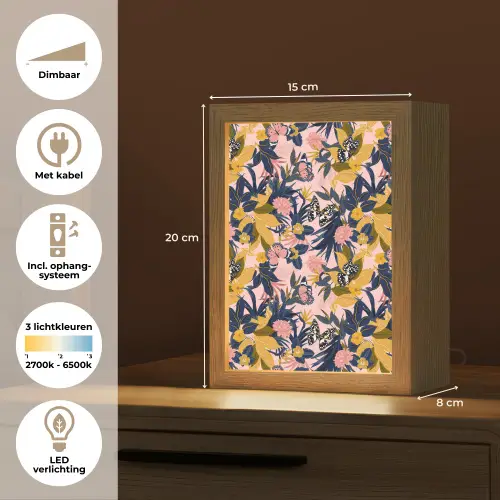 Zomer - Vlinder - Roze - Geel Light Box met kabel (Tafellamp) klein 925 -USP_NL