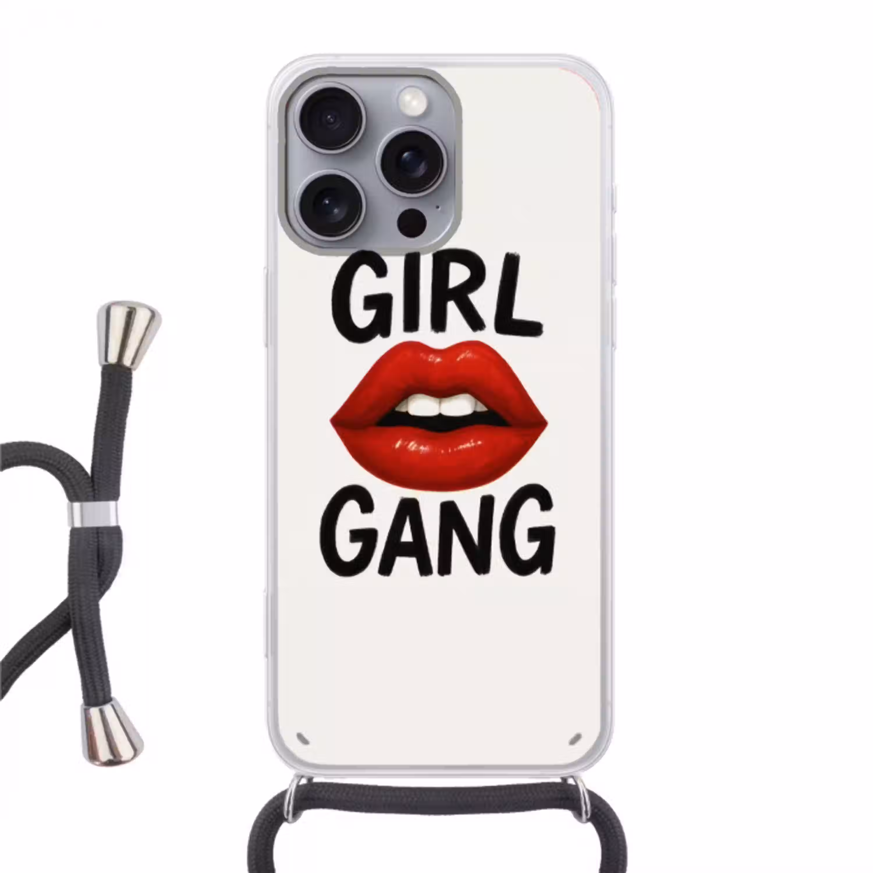 Lip - Girl - Rood - Letters Hoesje iPhone 16 Pro Max met koord klein -3d