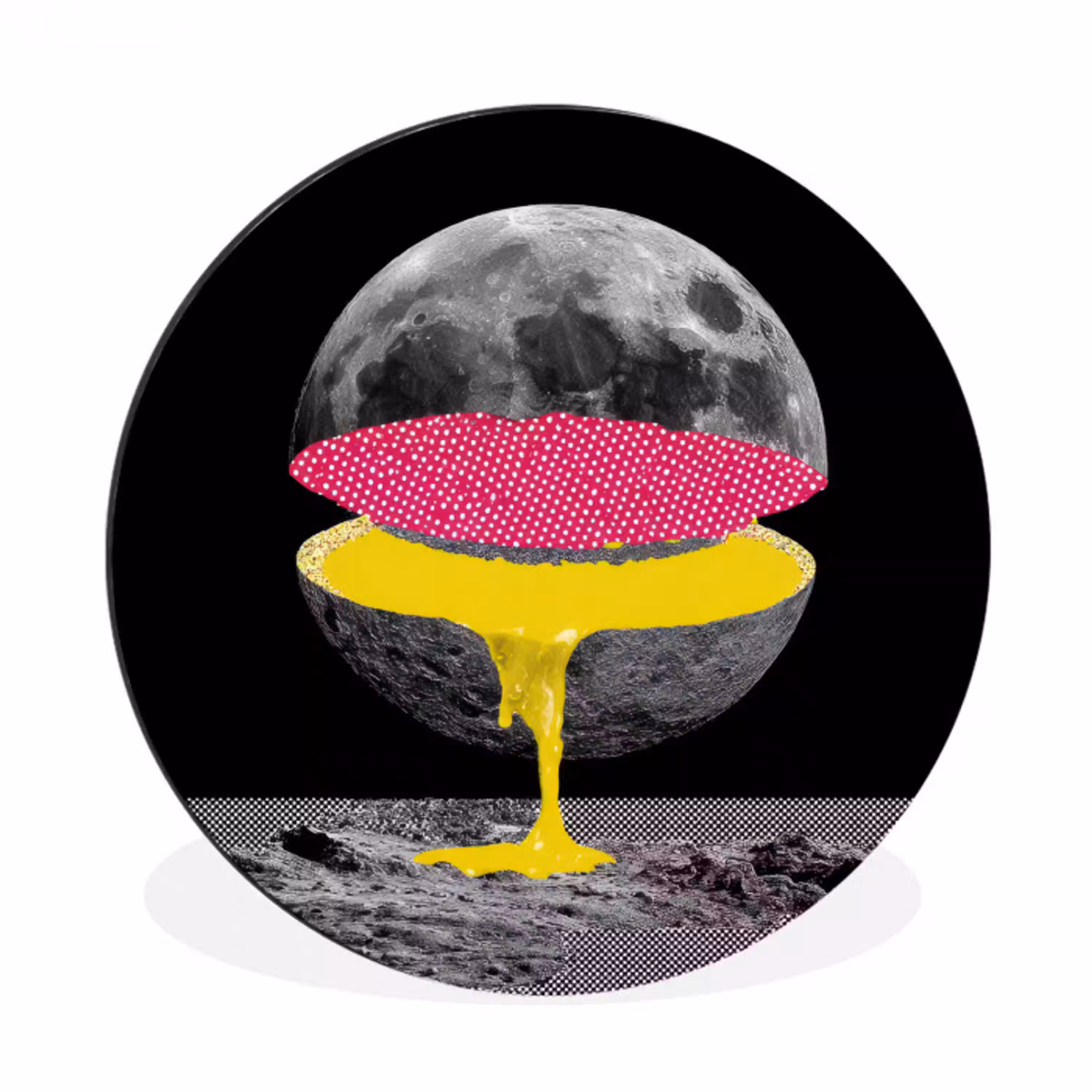 Maan - Geel - Roze - Zwart Wandcirkel aluminium klein -3d