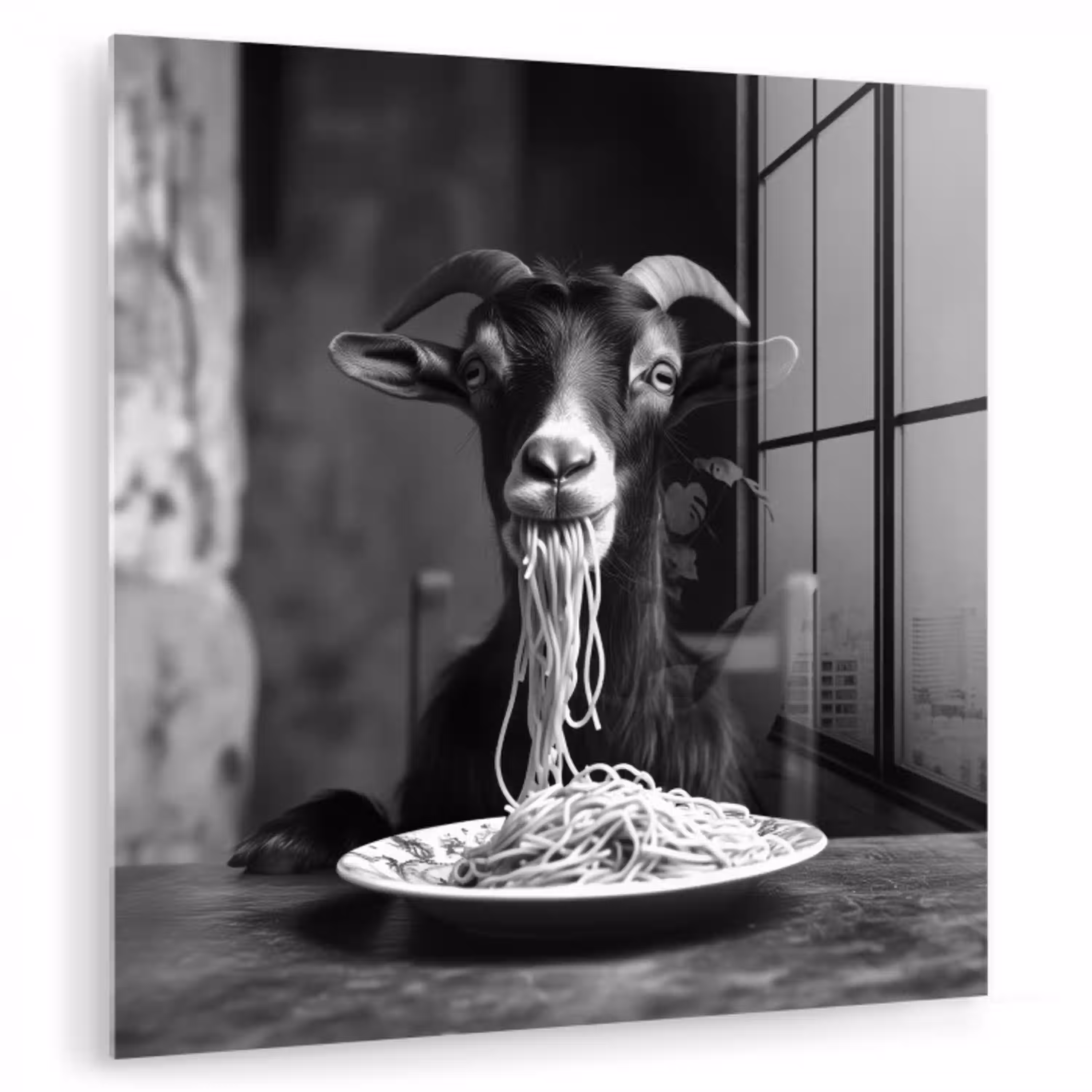 Geit - Bord - Spaghetti - Zwart Wit plexiglas 5mm klein -zzzproduct_nieuw