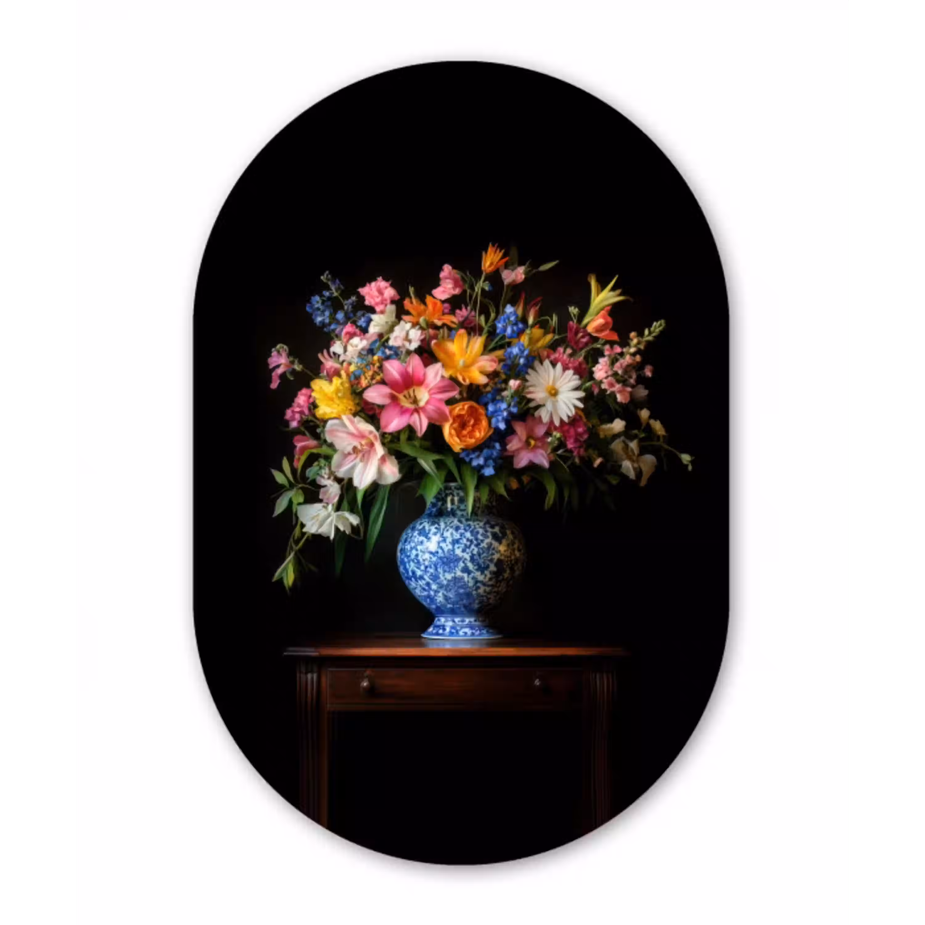 Kleur - Vaas - Bloemen - Boeket Wandcirkel Ovaal Forex klein -3d