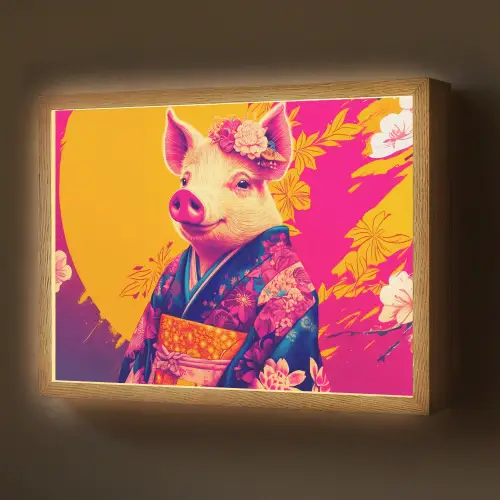 Varken - Bloemkroon - Kimono - Abstract Light Box met batterij (Wandlamp) middel -z3d_website
