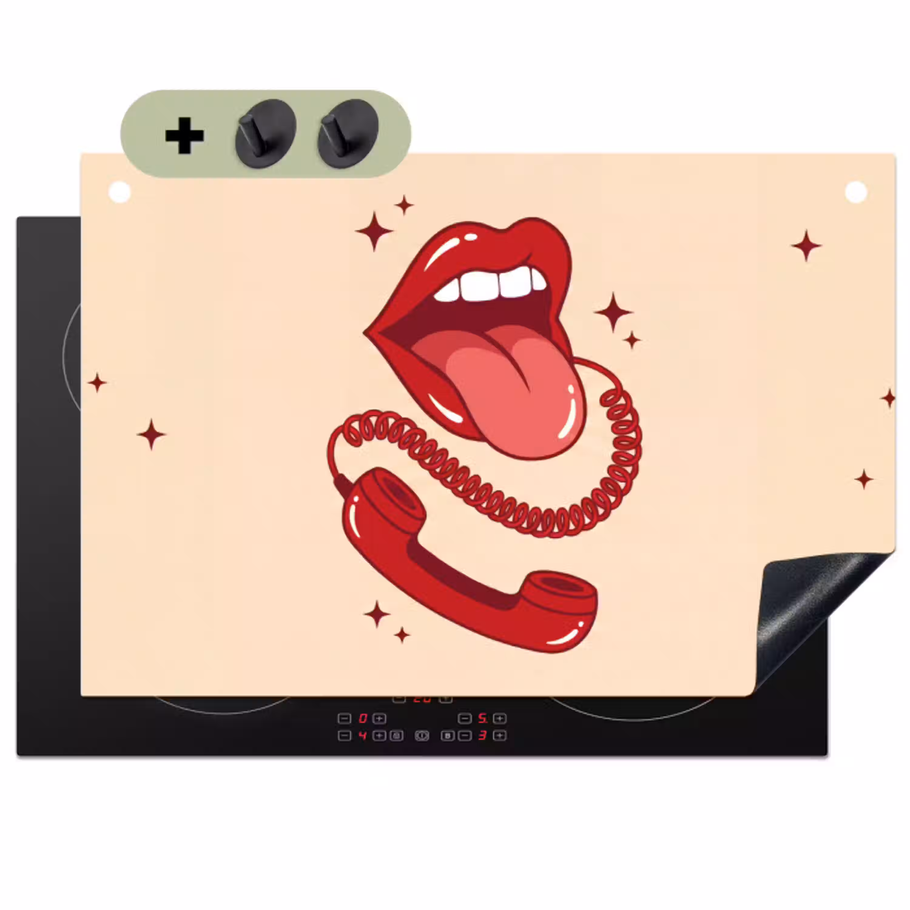 Mond - Telefoon - Popart - Rood - Illustratie Inductie beschemer met haakjes klein -3d
