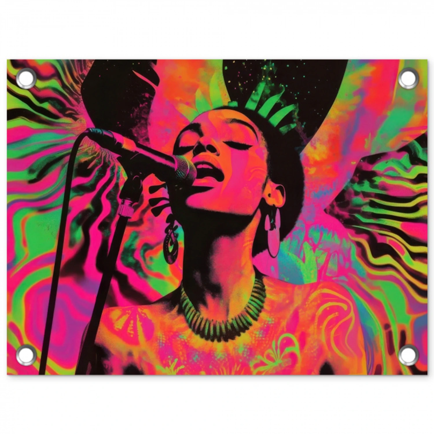 Vrouw - Microfoon - Neon tuinposter los doek klein -3d