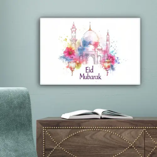 Moskee - Eid Mubarak - Suikerfeest - Kleurrijk - Ramadan - Islamitische canvas 2cm klein -sfeer4