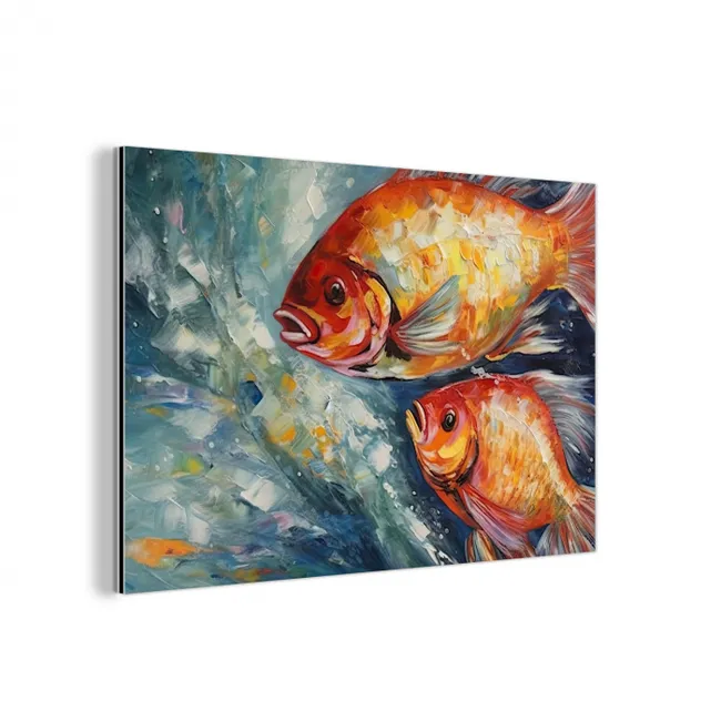 Vissen - Water - Dieren - Kunst - Olieverf aluminium wit klein -3d