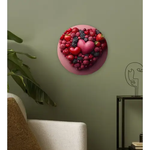 Fruit - Hartjes - Aardbeien - Frambozen - Bosbessen Wandcirkel kunststof plaat 5mm dik klein -sfeer3