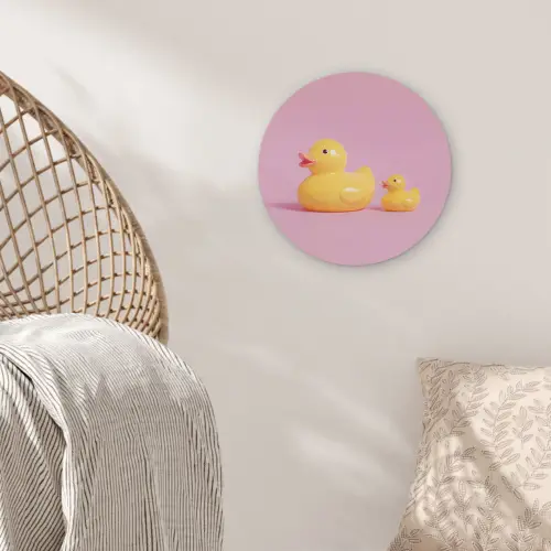 Eendjes - Vrolijk - Roze Wandcirkel kunststof plaat 5mm dik klein -sfeer5