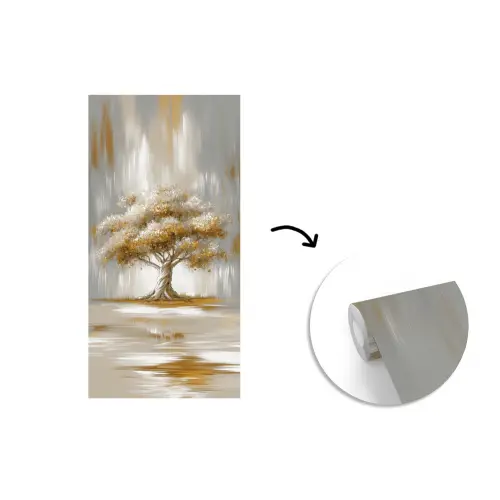 Boom - Bladeren - Abstract - Wit fotobehang vinyl groot -3d