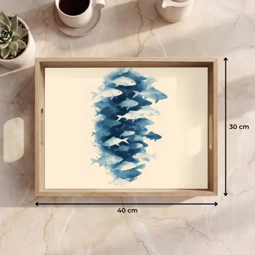 Vissen - Minimalistisch - Blauw Dienblad Rechthoek middel -USP_Formaat