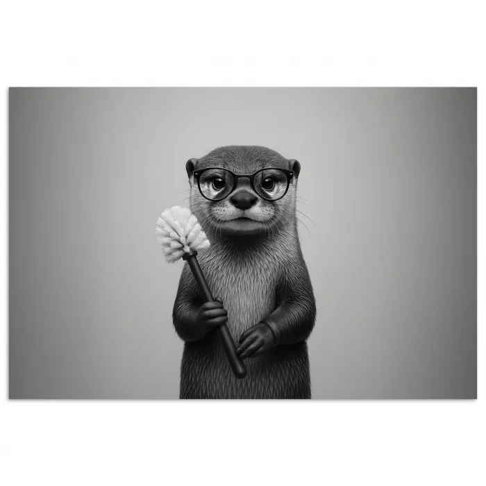 Otter - Wc-borstel - Bril - Zwart - Wit poster papier klein -3d