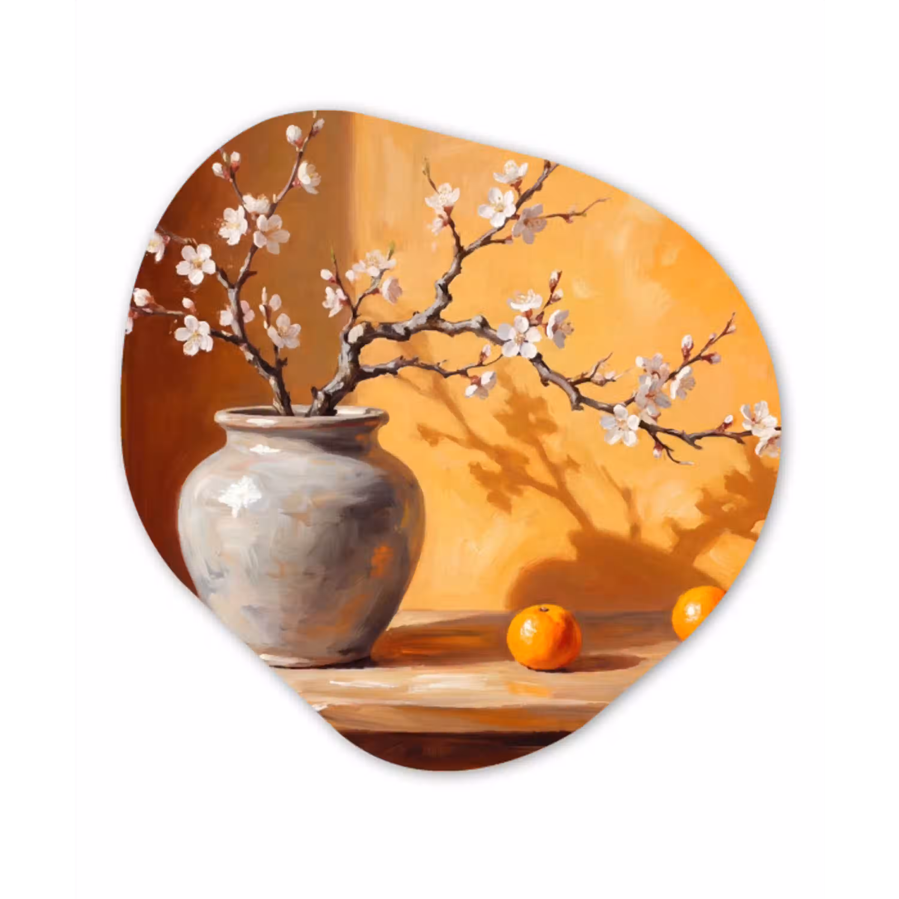 Witte bloemen - Stilleven Wandcirkel Organisch Aluminium middel -3d