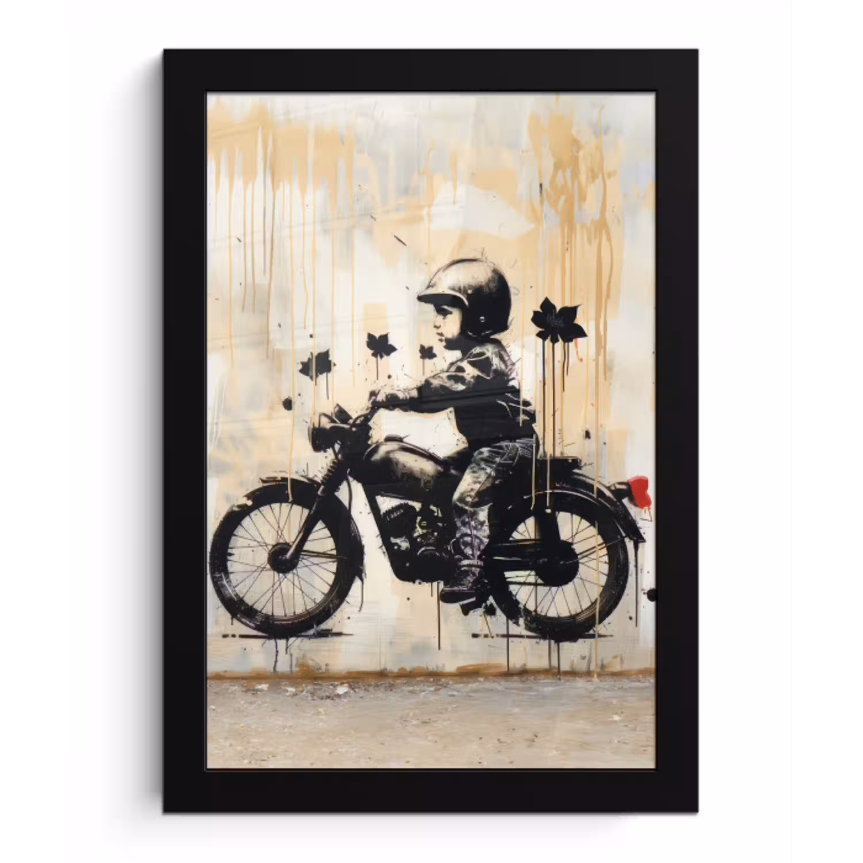 Vintage - Street art - Motor - Jongen - Graffiti - Zwart - Banksy fotolijst zwart zonder passe partout klein -3d
