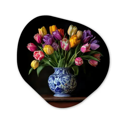 Tulpen - Kleuren - Hout - Vaas Wandcirkel Organisch Forex 3mm klein -3d