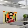 Meisje - Zonnebril - Kat - Retro keuken achterwand spatscherm klein -3d_schuin
