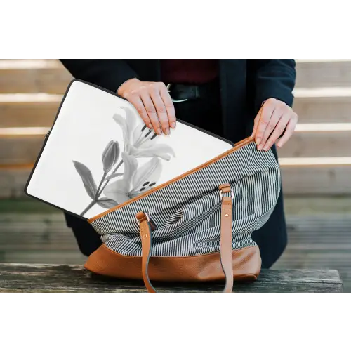Lelies - Elegant - Zwart - Wit laptophoes neopreen klein -tas