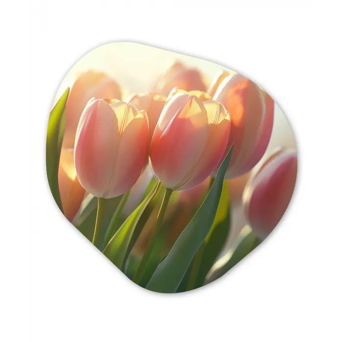 Tulpen - Roze - Zonnestralen Wandcirkel Organisch Forex 3mm klein -3d