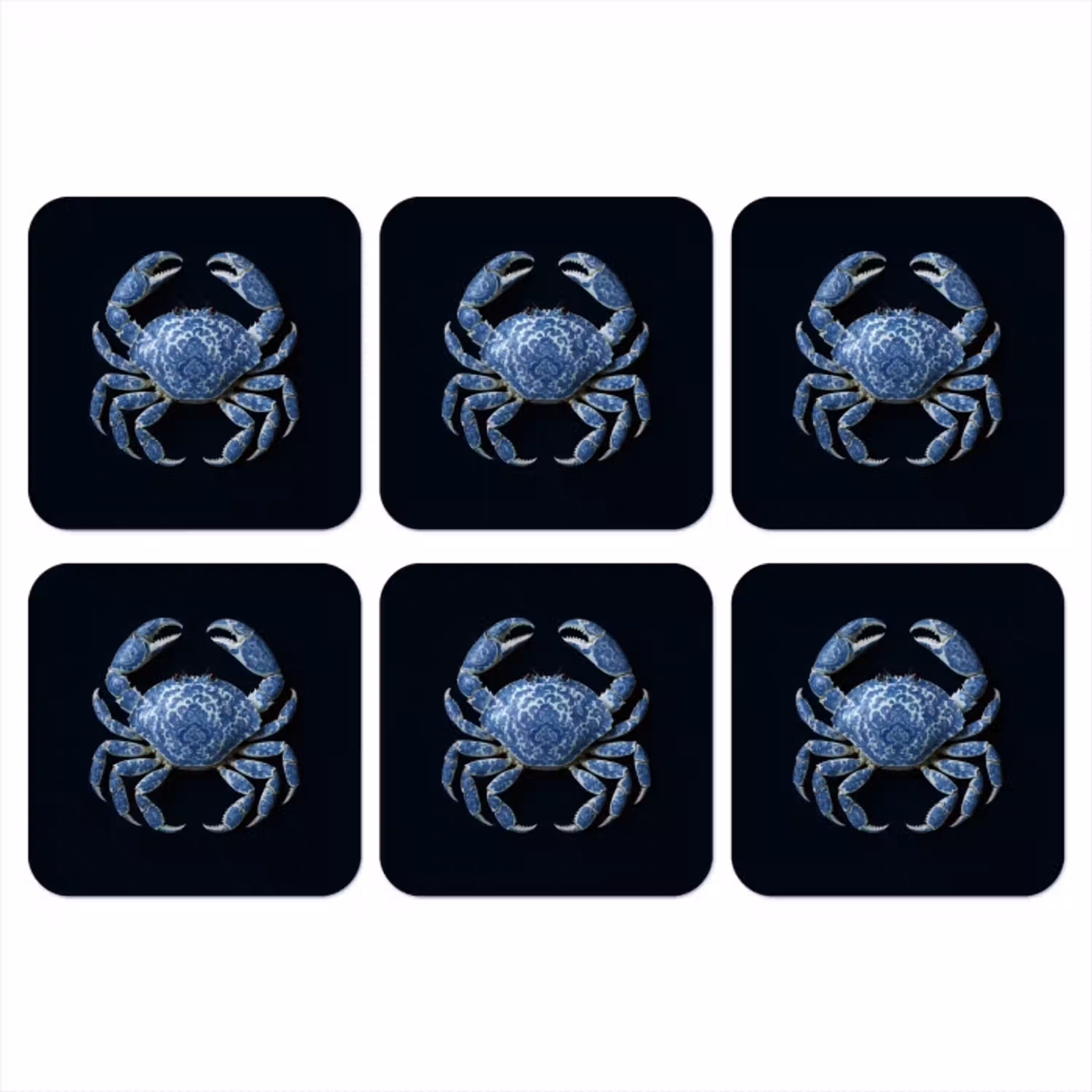 Krab - Delfts blauw - Dieren onderzetter kurk middel -3d