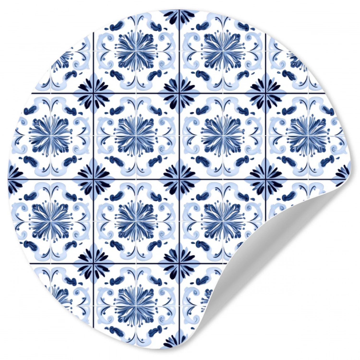 Patroon - Tegel - Blauw Wandcirkel behangsticker klein 186 -3d