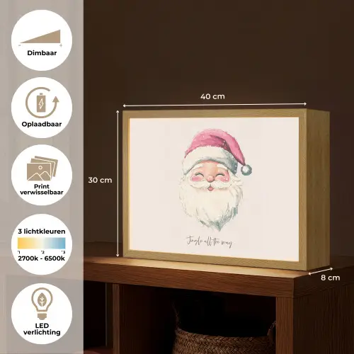 Kerstman - Kerst - Quote - Beige Light Box met batterij (Wandlamp) middel -USP_websiteoverzichtNL