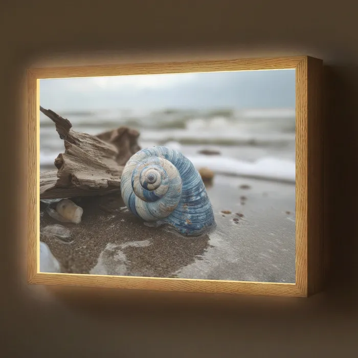 Schelp - Strand - Blauw - Zee Light Box met batterij (Wandlamp) middel -z3d_website