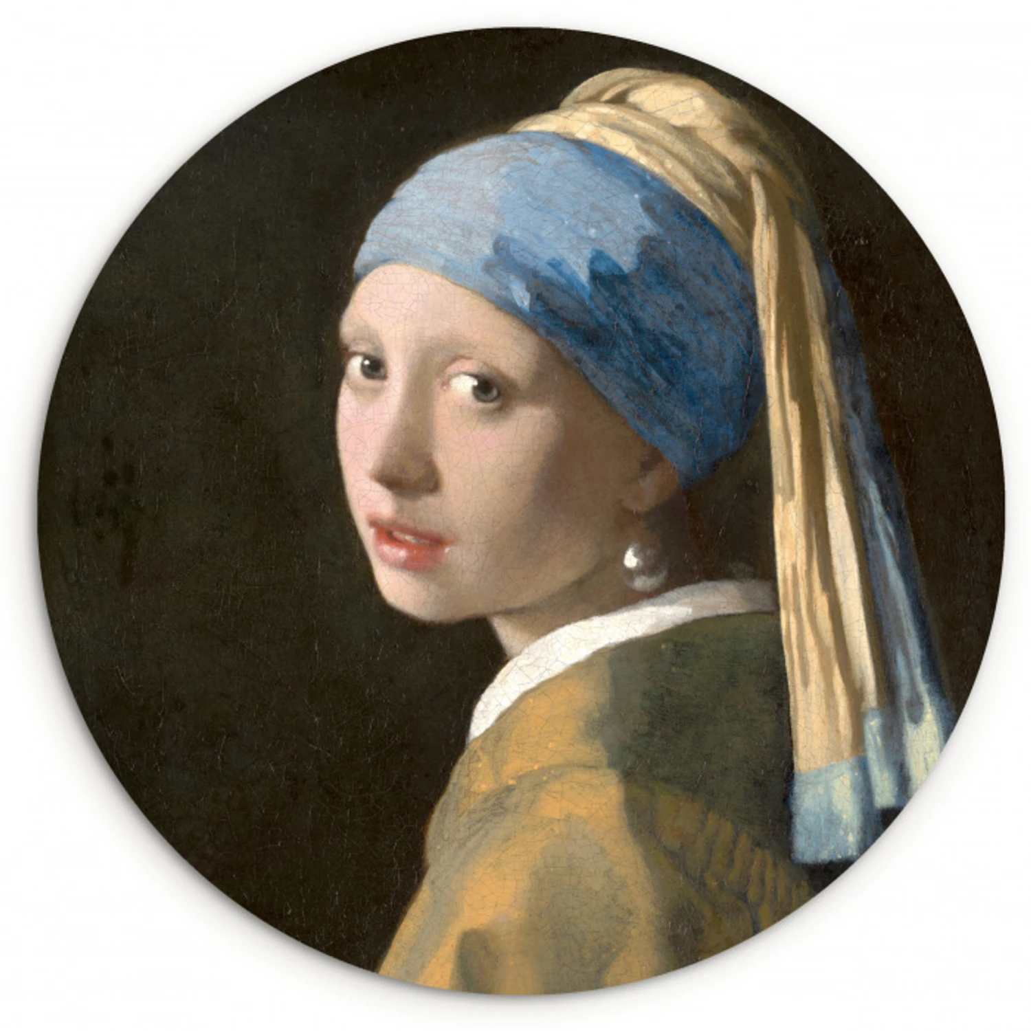 Meisje met de Parel - Schilderij van Johannes Vermeer Wandcirkel kunststof plaat 5mm dik klein -3d