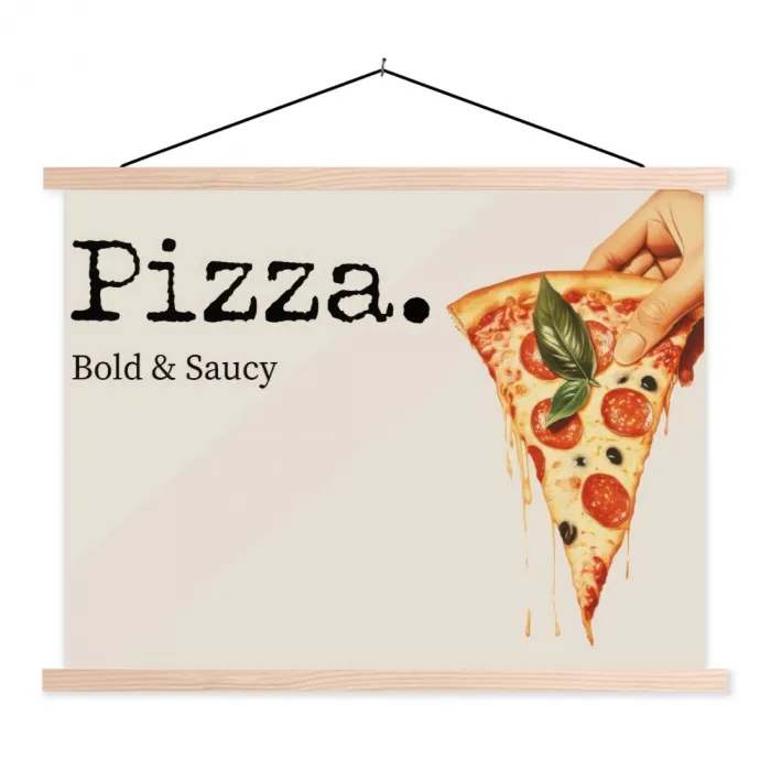 Pizza - Kaas - Pepperoni textielposter latten blank klein -3d