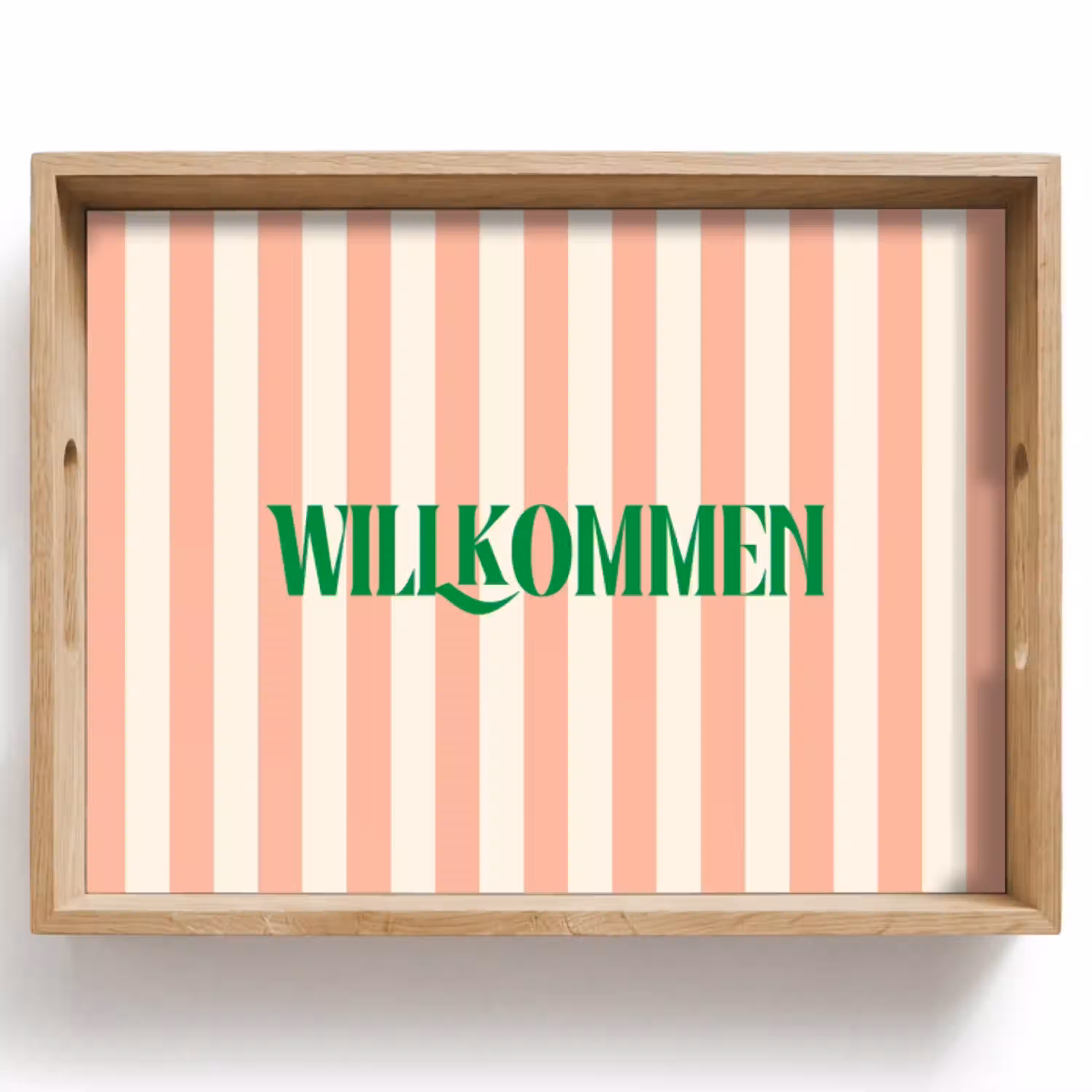 Zachtroze - Groen - Strepen - Wilkommen Dienblad Rechthoek middel -z3d_shopping