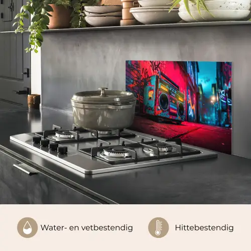 Boombox - Rood - Graffiti - Neon keuken achterwand spatscherm klein -usp_NL