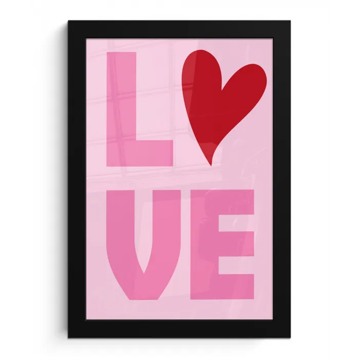 Love - Roze - Hart - Valentijn fotolijst zwart zonder passe partout klein -3d