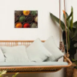 Bakjes - Hout - Kruiden - Kleurrijk tuinposter los doek klein -sfeer7