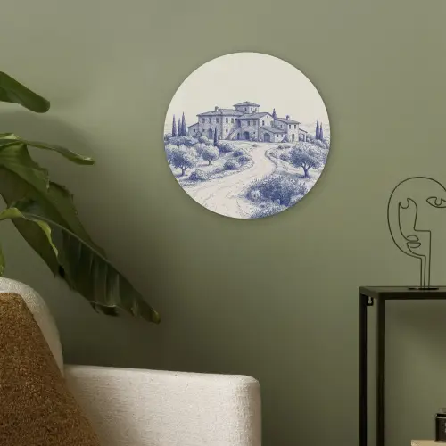 Rustiek - Landgoed - Blauw Akoestische PET Vilt - Rond klein -sfeer2