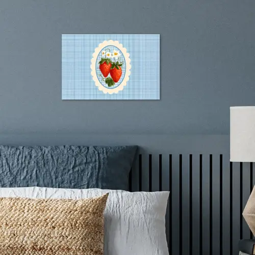 Aardbeien - Lijst - Rood - Geruit poster papier klein -sfeer2