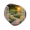 Doorkijk - Bloemen - Natuur - Zon - Pad Wandcirkel Organisch Aluminium middel -3d