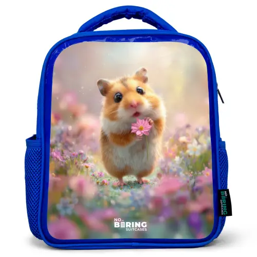 Hamster - Bloem - Natuur - Dier Kinderrugzak - Blauw middel -3d