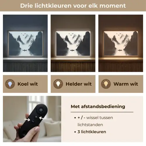 Roeiboot - Mistig - Bergen - Vogels Light Box met batterij (Wandlamp) middel -USP_lichtkleurNL