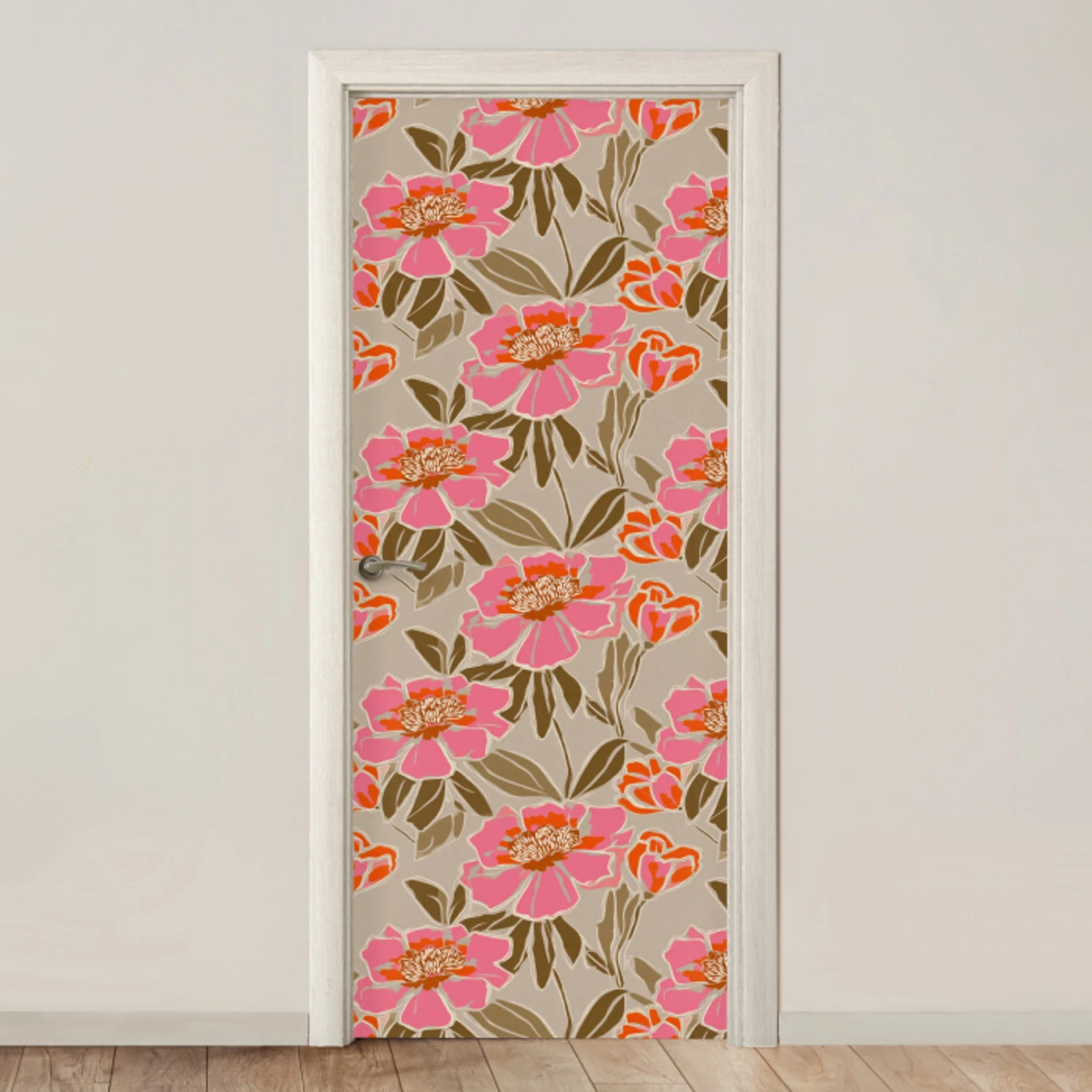 Pioenrozen - Patroon - Roze deurposter klein 289 -3d_beige